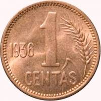 () Монета Литва 1936 год 1  ""   Алюминиево-Никелево-Бронзовый сплав (Al-Ni-Br)  UNC